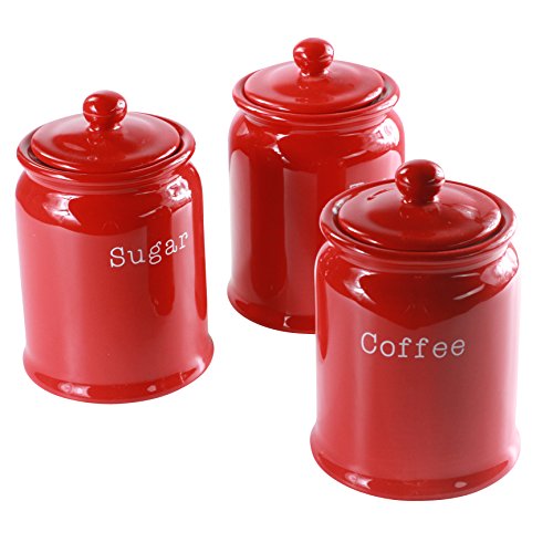Thé, café et sucre de stockage de grande capacité Pots en céramique Rouge Lot de 3 Cover