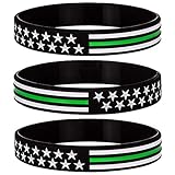 Sainstone Thin Green Line American Flag Bracelet - Power of Faith Silicone Rubber Wristband Band for Military Troops, Border Patrol, Park Rangers, Patriotic, Awareness Gifts for Men Women (3-Pack)