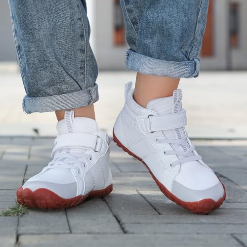 Image of KUBUA Kids High Top Barefoot Shoes Boys Girls Minimalist Zero Drop Sneakers | Wide Toe Box, Padded Collar for Ankle Support, Non-Slip, Hiking, Tennis, Walking, School, Wrestling, Gym, Little Kid, Big Kid