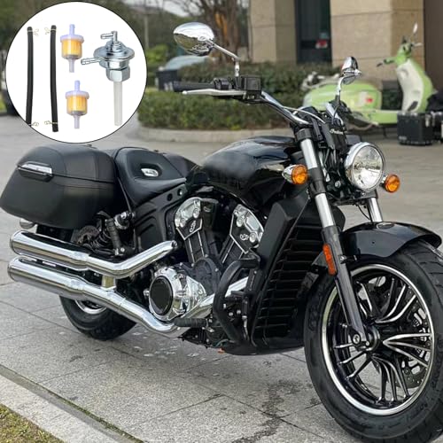 Universal Benzinhahn M16 x 1,5 Kraftstoffhahn Inklusive Filterelement und Schlauch Kompatibel mit Gy6 SYM Keeway und Kymco für Generatortanks Motorräder Geländefahrzeuge und Karts