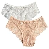 VisSec Damen Unterhosen Sexy Spitze Slips Ultra Gemütli Bikini Panties Unterwäsche Womens Briefs Hipsters 2er (1 x Weiß + 1 x Hell-Rosa, S)
