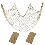 Patioland Decorative Fishing Net 2 Pack, 80x40 Inch Large Caramel Fish Net Decor for Wall, Photo Display, Nautical Mermaid Pirate Ocean Themed Beach Hawaii Under the Sea Party Decorations