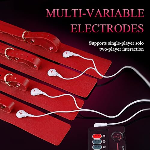 12er Elektro Shock BDSM Schwarz Bondage Set Sex spielzeug für die Paare Elektrische Stimulation Einstellbar Handschellen Fußfesseln Elektrostimulation Fesselset SM E-stim Sexspielzeug Für Männer Frau