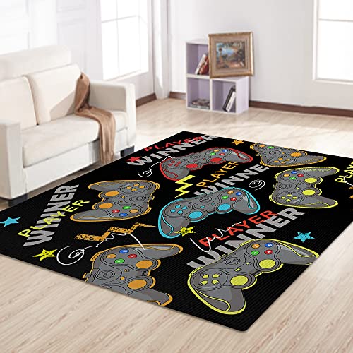 Gaming Room Carpet Rugs for Kids Teen Boys Bedroom, Gamer Room Decor Area Rug Carpet for Men Teenage, Non Slip Gamepad Gaming Chair Rug Mat for Playroom Wood Floor Living Room Desk Carpet, 59´´*39´´
