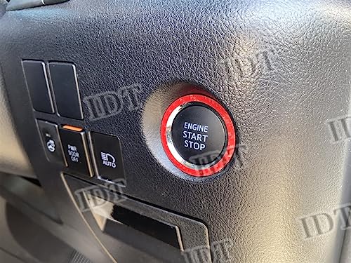 IDT ダイハツ ウェイク プッシュスタートボタンリング シート カスタム インテリア エンジンスイッチステッカー WAKE LA700S LA710S ミニウエス付 5D カーボン調 レッド 赤
