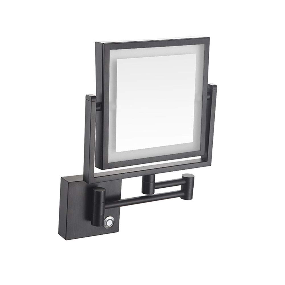 Miroir de maquillage mural avec bras extensible noir mat et miroir grossissant 3X