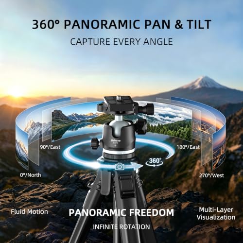Image of 72 inch Travel Tripod for Camera and Phone, Lightweight Aluminum Tripod with Arca Ball Head, Phone Holder, Quick-Release Plate, Wireless Remote & Carry Bag for DSLR Smartphone Video Recording