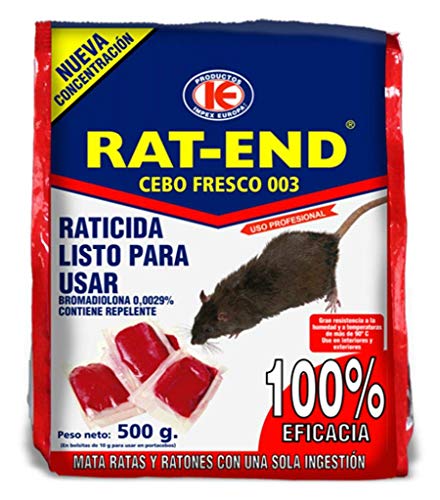 IMPEX EUROPA Rat-End Cebo Fresco Raticida Listo para Usar, 100% Eficaz Ratas y Ratones, Resistencia a Humedad y Altas Temperaturas, Interior y Exterior (500 gr (50 cebos x 10 gr))
