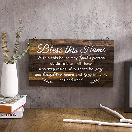 Bless This Home Wood Sign Christian Wall Decor, 13.8 x 8 Inches, Brown - Image 4