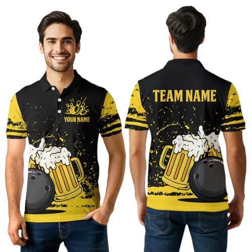 Custom Funny Beer Bowling Shirt for Men Women with Name Bowling League Bowling Team Jersey Polo & 1/4 Zip Shirt2