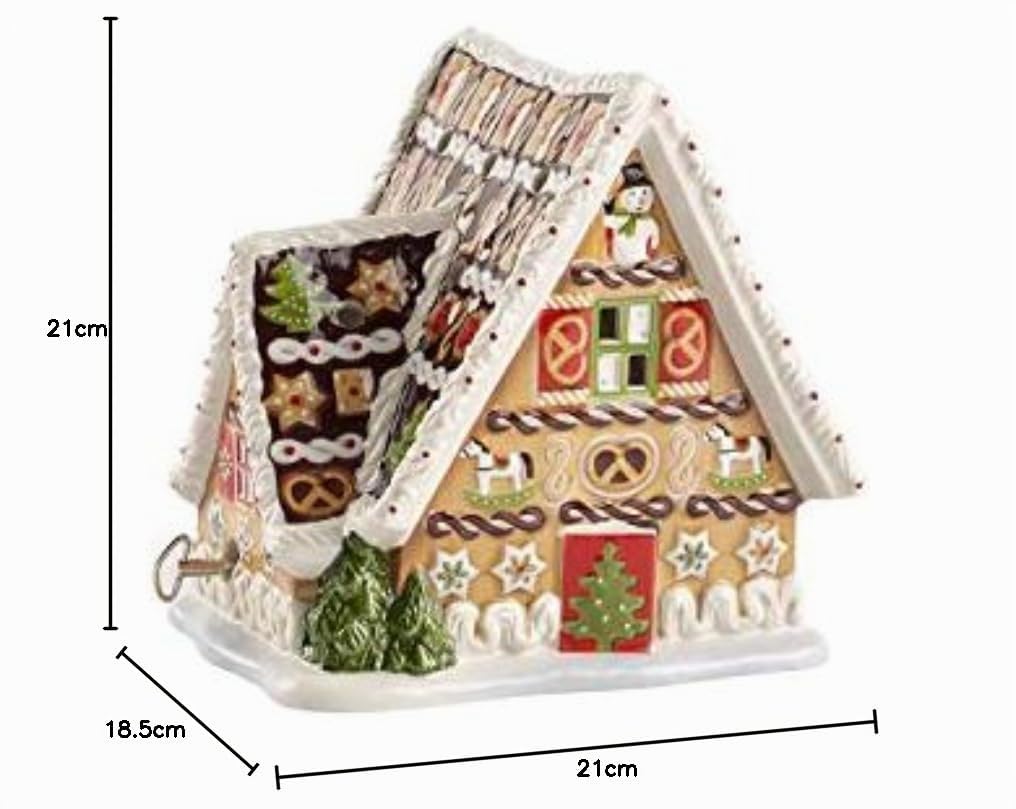 Villeroy & Boch Maison en Pain D’Épices avec Boîte À Musique Et Support pour Bougie Chauffe-Plat Christmas Toys Décoration de Noël, Porcelain, Blanc, 21 x 21 x 18.5 cm