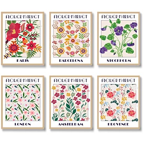 Luodroduo Flower Market Posters Wall Art Prints Set of 6 Floral Art Poster Botanical Plant Artwork Wall Decor Prints Abstract Minimalist Canvas Wall Art for Room Aesthetic (8"x10" UNFRAMED) Cover