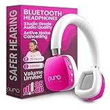 Puro Sound Labs PuroQuiet Plus Volume Limited - Auriculares Bluetooth con cancelacin activa de ruido, auriculares ligeros para nios con micrfono integrado, sonido ms seguro, calidad de grado de