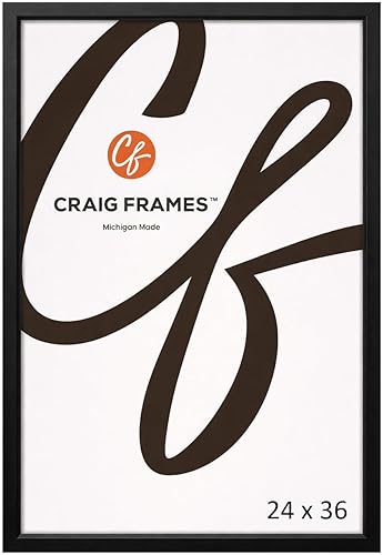 Craig Frames Marco para póster de 24 x 36 pulgadas, Negro, Serie Economy, moldura de madera maciza de 0.825 pulgadas de ancho, plexiglás y respaldo