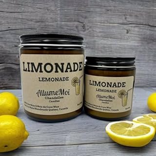 Bougie Parfumée Limonade, Fragrance citronnée, Cire Soja et de noix de coco fait à la main, 4 et 8 oz, fondants cire, Chandelles AllumeMoi (8 ounces)