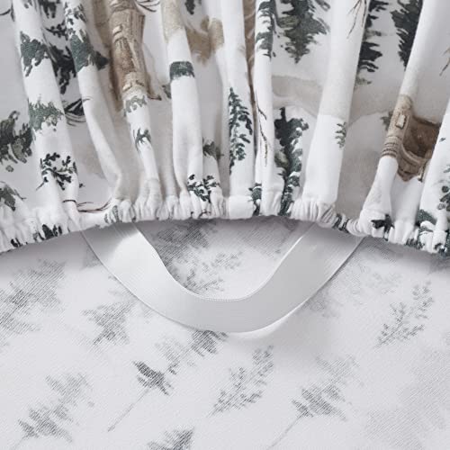 Flannel Sheets Warm and Cozy Deep Pocket Breathable All Season Bedding Set with Fitted, Flat and Pillowcases, Queen, Winter Cabin Lodge