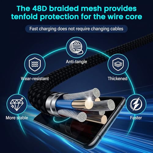 Image of Verilux 2 in 1 Type C to Dual C Cable 1.2M, PD 100W C Type Charger Cable with 480Mbps Data Transfer, Nylon Braided USB C for iPhone 17 /16 /15, Galaxy S26 /S25 /S24 /S23, Laptops, iPad, Switch, Blue-gray