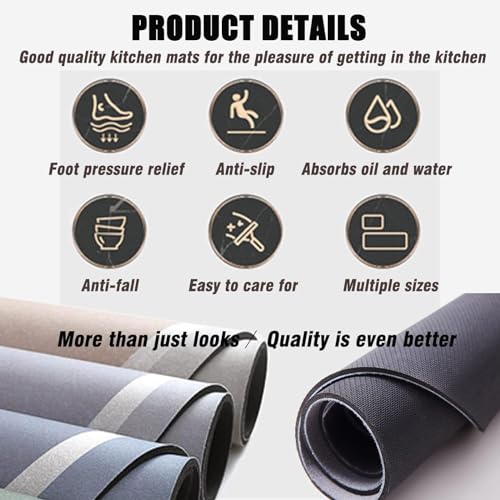 Image of Yagzon Kitchen Mats, Waterproof Memory Foam Kitchen Rugs, Standing Desk Mat Floor Mats, Comfort Runner Rug Carpets for Kitchen Floor, Sink
