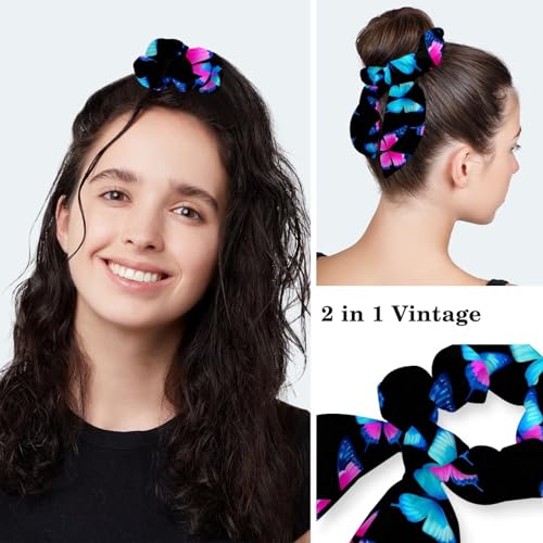 Image of Colored Butterflies Scrub Caps Women Ponytail, Adjustable Bouffant Surgical Caps with Button, Nurse Hats Long Hair