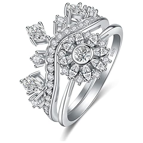 Yaresul 925 Sterling Silver Bridal Ring Set,Princess Crown Engagement Ring Wedding Ring,Cubic Zirconia Rings for Woman Girls,Size Q Cover