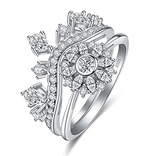 Yaresul Bague Couronne pour Femme, Bague diadème de Princesse Reine en plaqué Platine, Bague Faux Diamant en zircone cubique, bagues d'amitié pour Meilleure Amie Cover