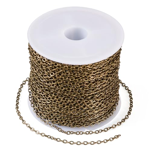 Bb Beadthoven CH-TAC0007-02AB-BT-FBA-1 Beadthoven 32.8Ft Brass Flat Cable Chain For Jewelry Making 2Mm Antique Bronze Flat Cross Diy Necklace Chain Bracelet Jewelry Finding Chains Extender Chains Bulk cover