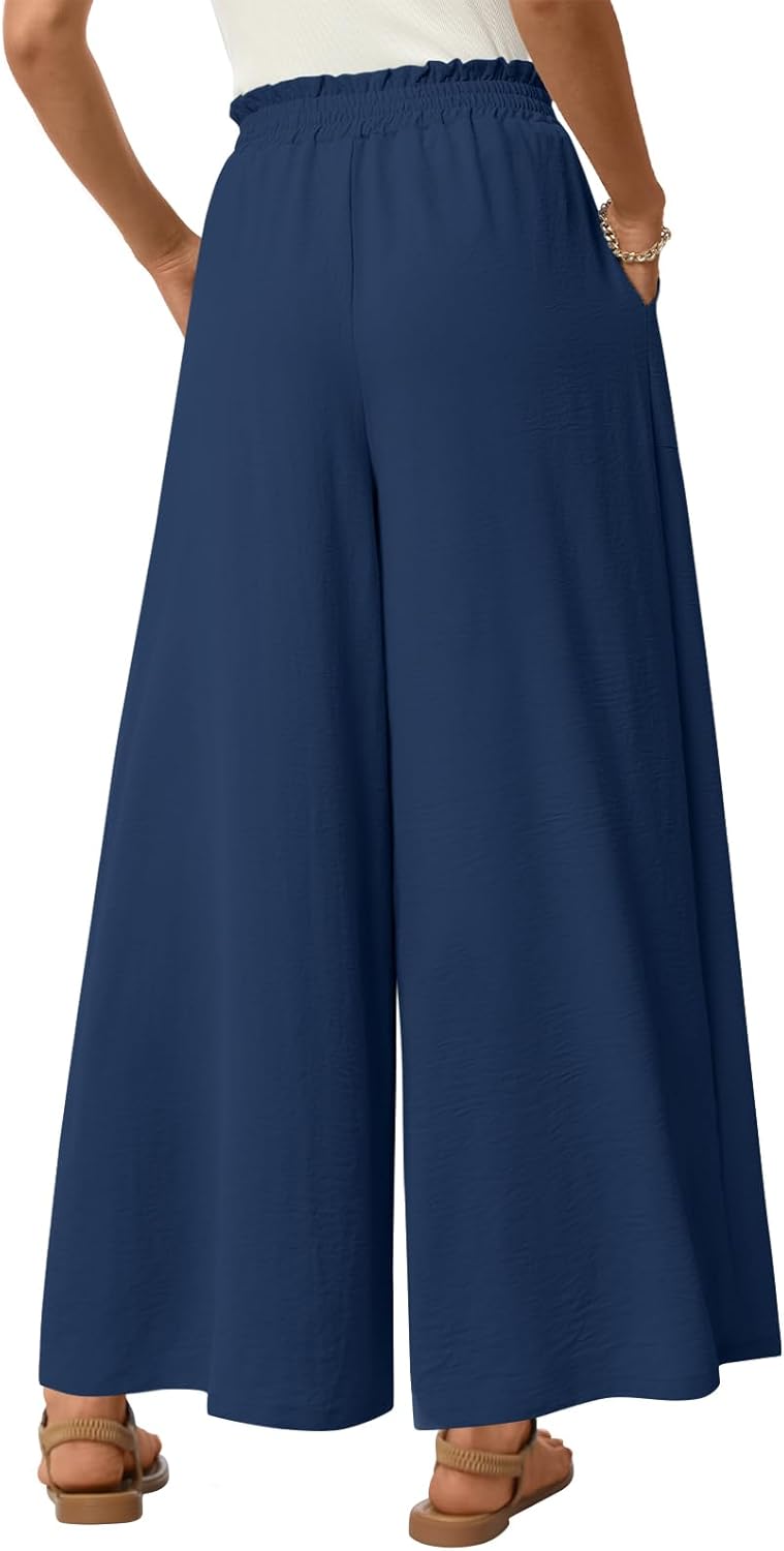 Anyhold Womens Wide Leg Palazzo Pants Dressy Casual Loose High Waist Trousers Flowy Work Adjustable Pants with Pockets - Image 4