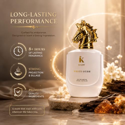 Image of K-Lust White Oudh Unisex Perfume (100ml) | Long Lasting Luxury Oud Fragrance | Premium Eau De Parfum | Woody Floral Perfume for Men & Women