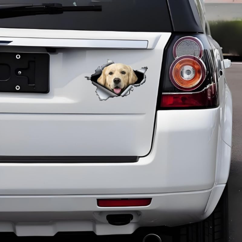 TIZIKJ Golden Retriever Auto-Aufkleber, 3D Zerrissener Effekt, Reflektierend Wasserfest, PVC-Dekor für Auto, Laptop, Kühlschrank ((18cm/7.09inch))