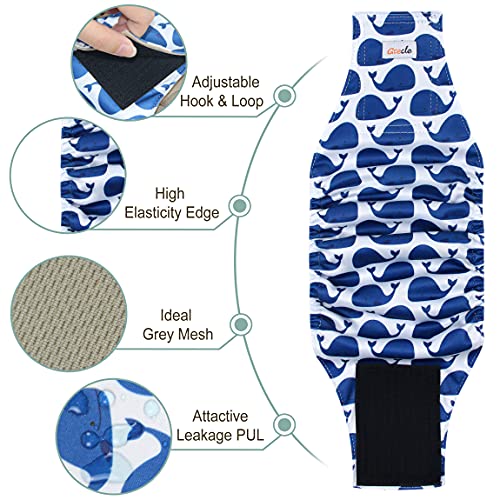 Grecle Premium Male Dog Wraps - High Absorbency Male Dog Diapers (Pack Of 3) - Washable Belly Band For Male Dogs Incontinence And Puppy Training (Whale, S) #TOP5