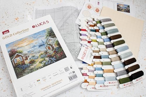 Image of Luca-S Cross Stitch Kit Tranquil Seafront, Counted Cross Stitch Kit for Adults, Embroidery Kit, B619