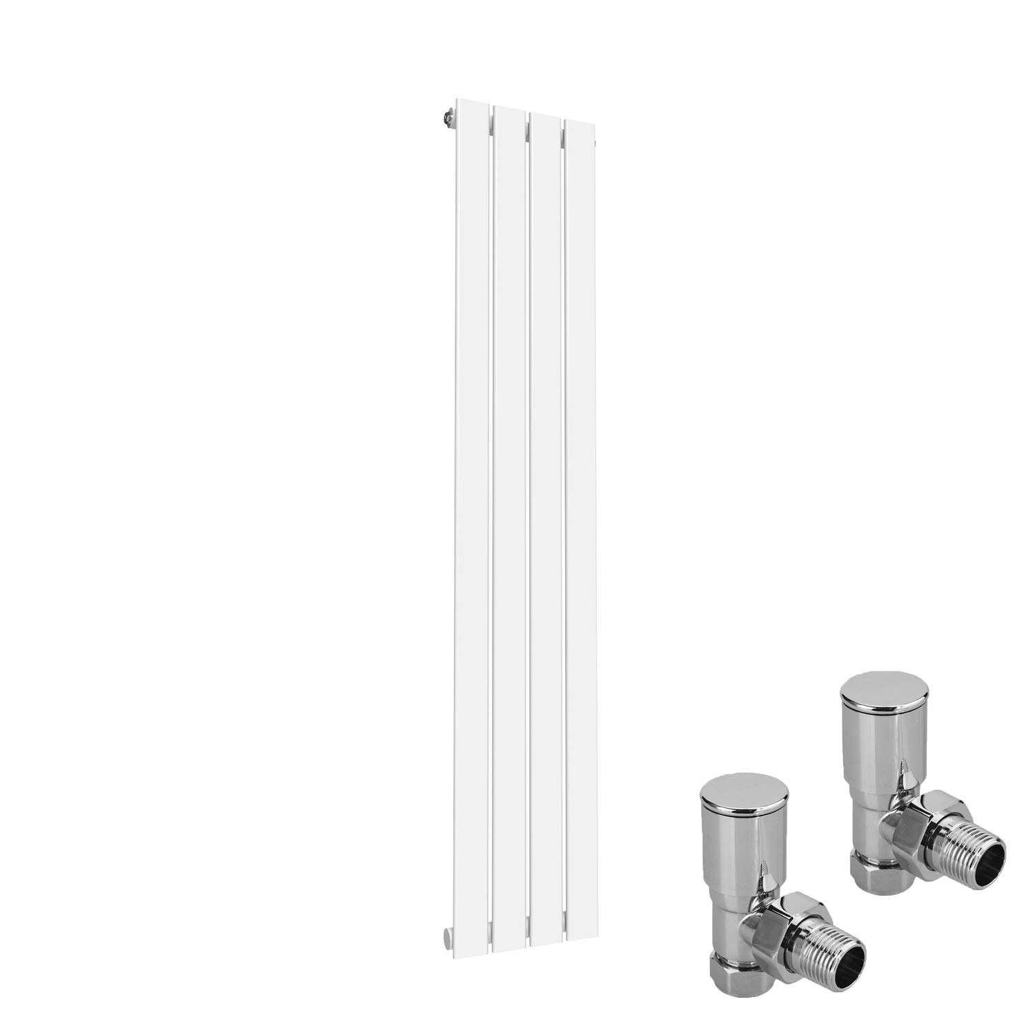 ELEGANT Modern Vertical Radiator Single Designer White Tall Upright Radiators Central Heating Wall Panel 1600 x 300 mm with Chrome Valves โ image 1
