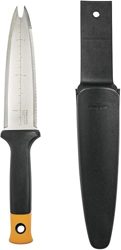 Miniatura 2 de Fiskars 340130-1001 Cuchillo Hori de jardín con funda, paleta de mano de jardinería negra y Ergo - Diseño de mango ergonómico con orificio para
