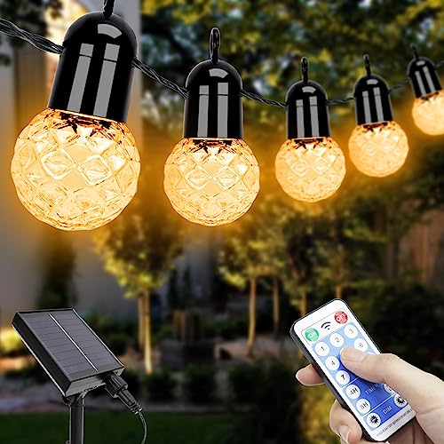 Aogled Cadena de Luces Solar para Exteriores G40, Luz Blanca Cálida, 2700 K, con 15,5 M/25 Bombillas LED, con Mando a Distancia, para Decoración de Interiores y Exteriores