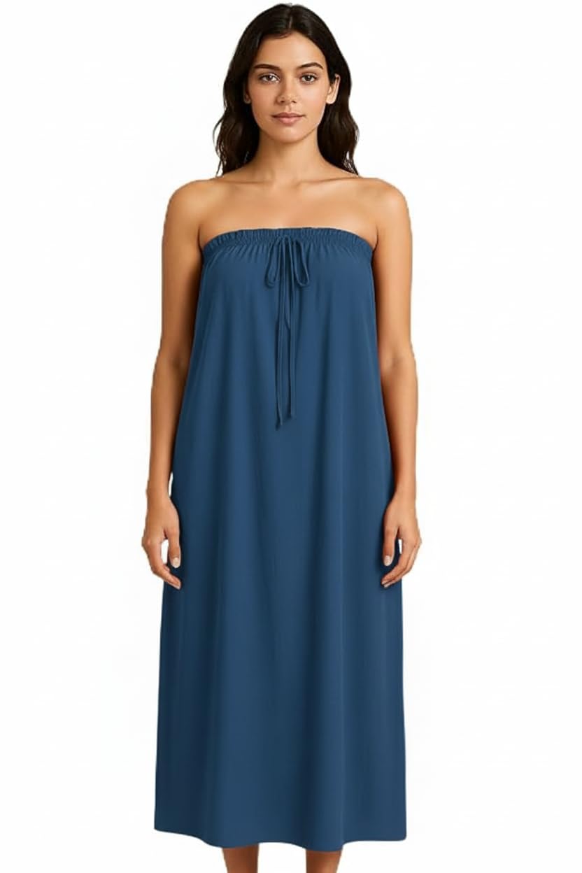 UD Women’s Solid Client Gown Sleeveless Halter Neck Loose Fit Midi Length Spa, Salon & Makeup Gown-image-11
