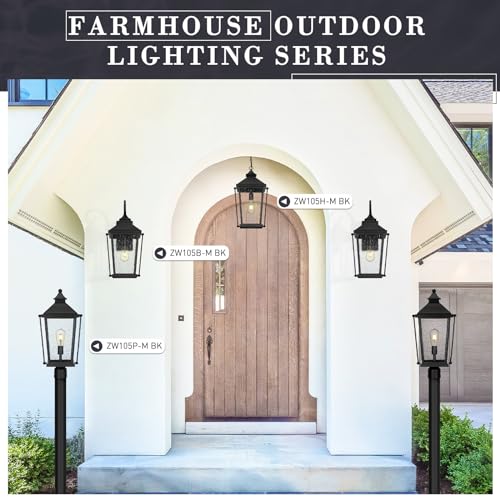 Image of zeyu 22 Inch Outdoor Lights for House, 1-Light Outdoor Wall Sconce for House Porch, Die-Cast Aluminum with Seeded Glass, Black Finish, ZW105B-M BK