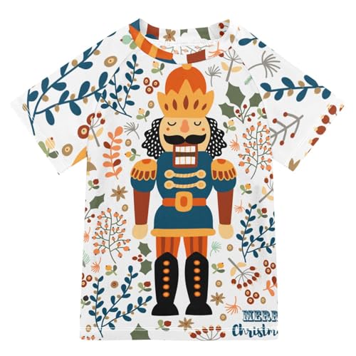 Aflyko Christmas Boys' Swim Shirt Nutcrackers Soldier Merry Leaves Rash Guard Beachwear Sun Protection Fishing Hiking Camping Surfing Swimming Toddler Infant Summer Daily T-Shirt, 4T