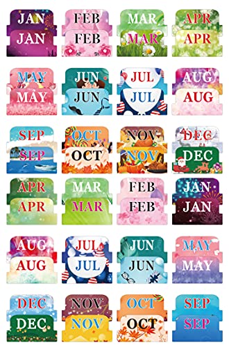 48 Pieces Colorful Monthly Adhesive Tabs, 4 Sheets Monthly Divider Tabs, 1-12 Months per Sheet, Durable Waterproof Monthly Calendar Index Tabs for Planners Journal and Notebook Organizations