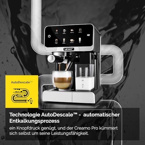 Yoer Kaffeevollautomat mit Milchsystem, Kaffeemaschine, 8 automatische Programme, Touchscreen, 20 bar, 1350W, Milchaufschäumer, Espresso, Cappuccino & Latte, 2-Tassen-Funktion, Creamo EMF03BK, schwarz – Ansicht 6