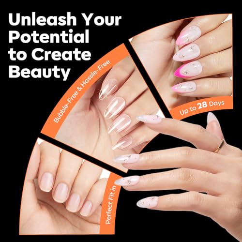 Image of Modelones Almond Nail Tips, 15 Sizes 40 Grit Pre-Etched Half Matte Clear Short Almond Fake Soft Ge Nails Tips Full Cover Acrylic Gel Kit Press On Nails for Extension Manicure DIY Salon 240Pcs