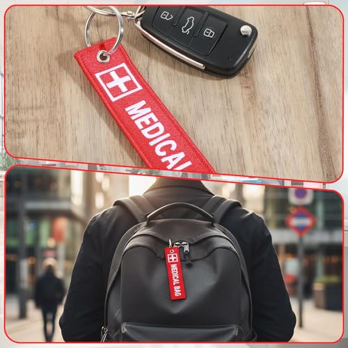 Matwsec 3 Pcs Medical Alert Bag Tags, Double-Sided Medical Equipment Luggage Tag, Sturdy and Reusable Medical Id Alert Tag with Key Ring for Professional Device Suitcases Backpack Purse
