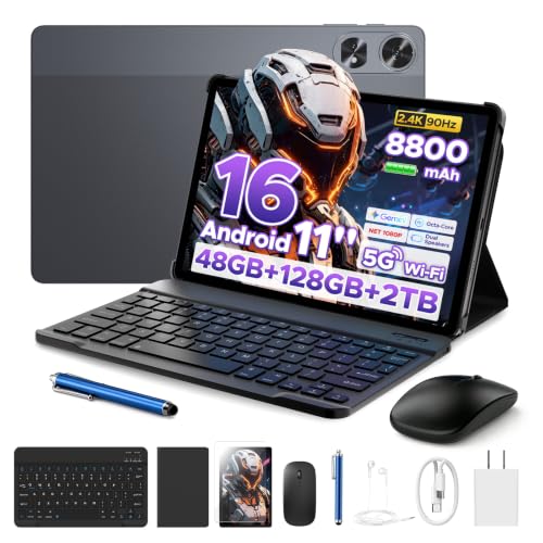 Image of P11 Pro 11 Inch Tablet with Android 16 & Gemini AI, 48GB RAM+128GB ROM /2TB, T7250 Octa-Core, 8800mAh /18W, 120Hz, 5MP+13MP, GPS, FM, Face ID,OTG,5G WiFi, Tablet with Keyboard Stylus