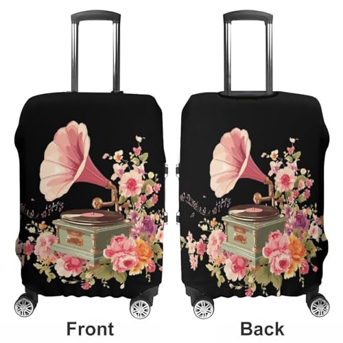 Phonograph Musical Notes Flowers Luggage Covers Washable Travel Suitcase Cover Elastic Baggage Protector3