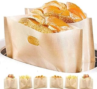 DOCA Non-Stick Reusable Toastabags LFGB Certification Sandwich Bag Washable Pack of 12 Teflon Toaster Bags for Toast Pizza Pieces Snacks Chicken Nuggets, Suit for Microwave Grill Toaster
