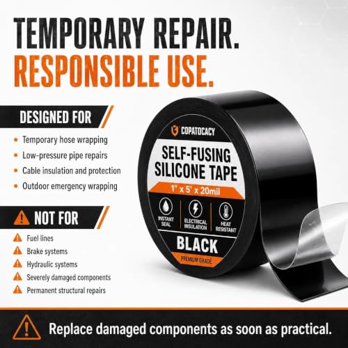 Image of Self-Fusing Silicone Sealing Tape, Waterproof Repair Tape for Hose, Pipe, Electrical Cable, High Strength Leak Fix Wrap, Weatherproof Emergency Insulation Tape (1 inch x 5' x 20mil)