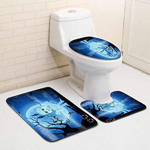 Claean-Acces-Home Wc Deckelbezug Cartoon Ghost Night Toilettensitzbezug Dusche Wc Teppich Matte Halloween Dekoration…