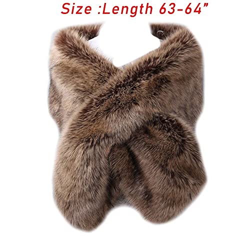 Women's Long Faux Fox Fur Wraps Pashminas Winter Elegant Faux Fur Long Shawl Stole Scarf For Bridesmaid Bridal2