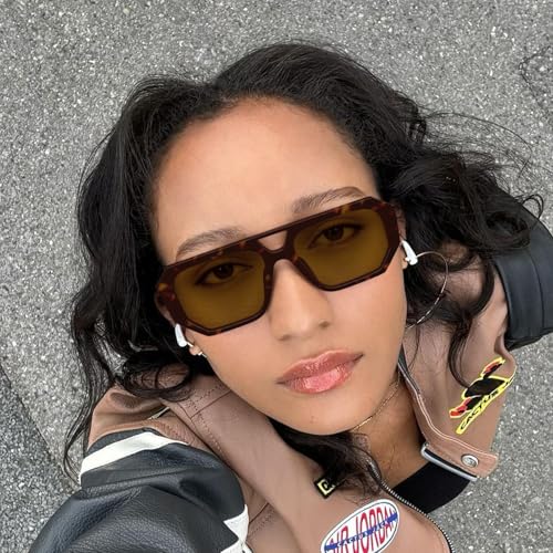 Image of LOHO MAGICA Rectangle Aviator Sunglasses, Retro Sunglasses for Women Men, Trendy Flat Frame Vintage 70s Sun Glasses