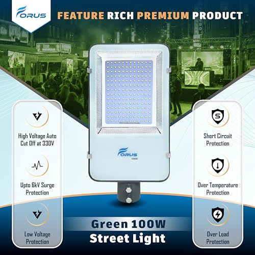 Image of Forus 100W Green Street Light Outdoor LED IP66 Waterproof Decorative Focus Lamp for Road Garden Events Security Terrace Landscape Pathway Building Festival Stage Party Celebration Lighting - 1 Pc