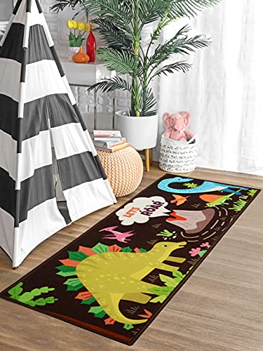 Image of Saral Home Dinasaur Designer PP Yarn Durable & Washable Attractive Kids Runner for Home /Kitchen /Living Area /Lobby with Anti Skid Backing (Brown, 45 Cm X 120 Cm)